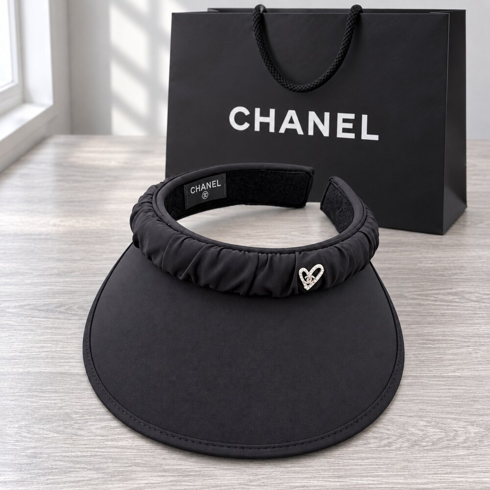 CHANEL Black Ruched Sun Visor